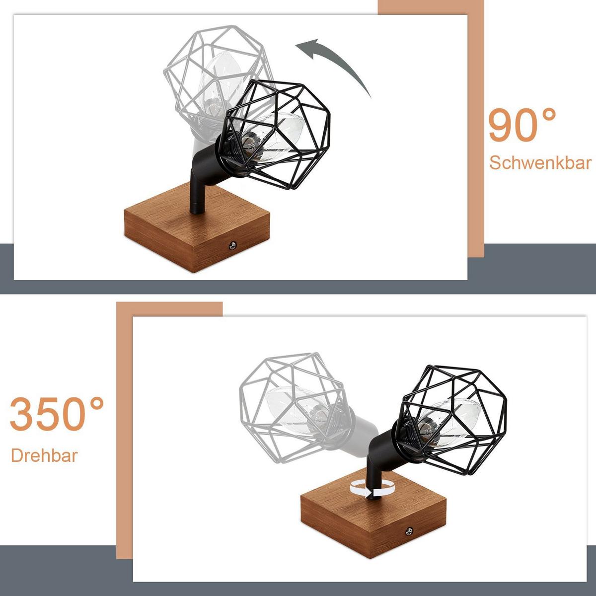 DECKENSTRAHLER Schläger 1-flammig 17/9/9 cm - Schwarz, Metall (17/9/9cm) - Nettlife