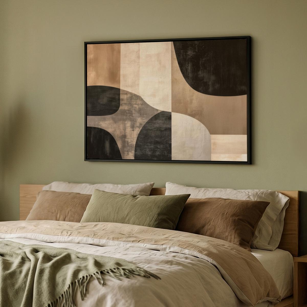 LEINWAND Bilder mit Rahmen - Abstrakt - Flugzeuge - Schwarz - Rund - 100x70 - Beige, Textil (100/70cm) - MuchoWow