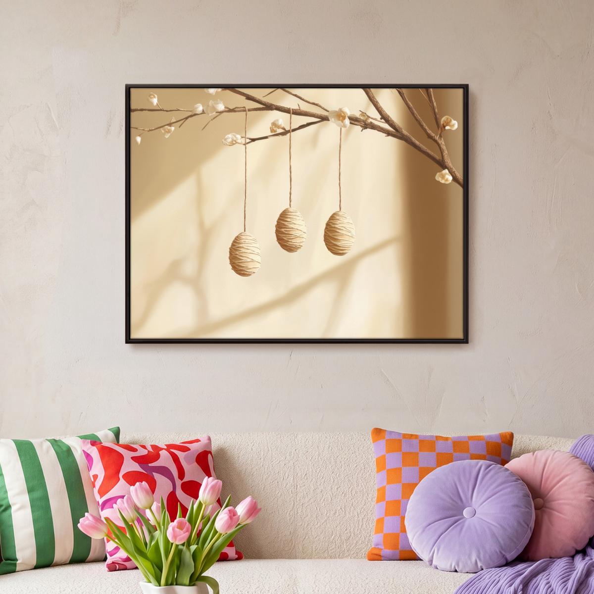 LEINWAND Bilder mit Rahmen - Beige - Osterkuchen - Eier - 70x50 - Beige, Textil (70/50cm) - MuchoWow