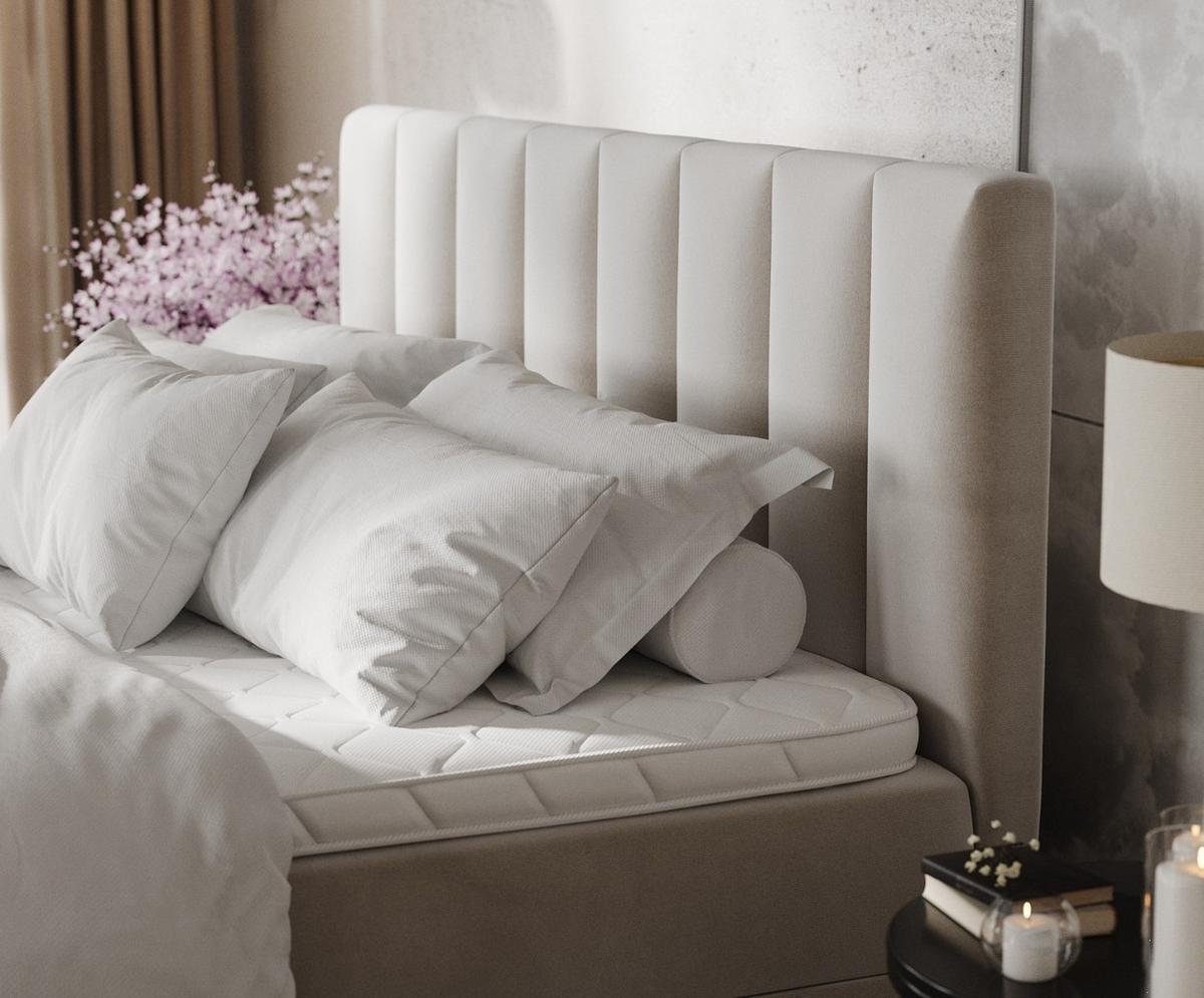 BOXBETT Lusso 180/200 cm Hellbeige im Paros Stoff - Beige/Schwarz, Holz/Holzwerkstoff (180/200cm) - AltaBeds