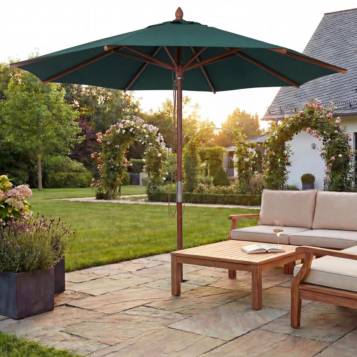 SONNENSCHIRM C57B Dunkelgrün - Dunkelgrün, Holz (300/300cm) - MCW