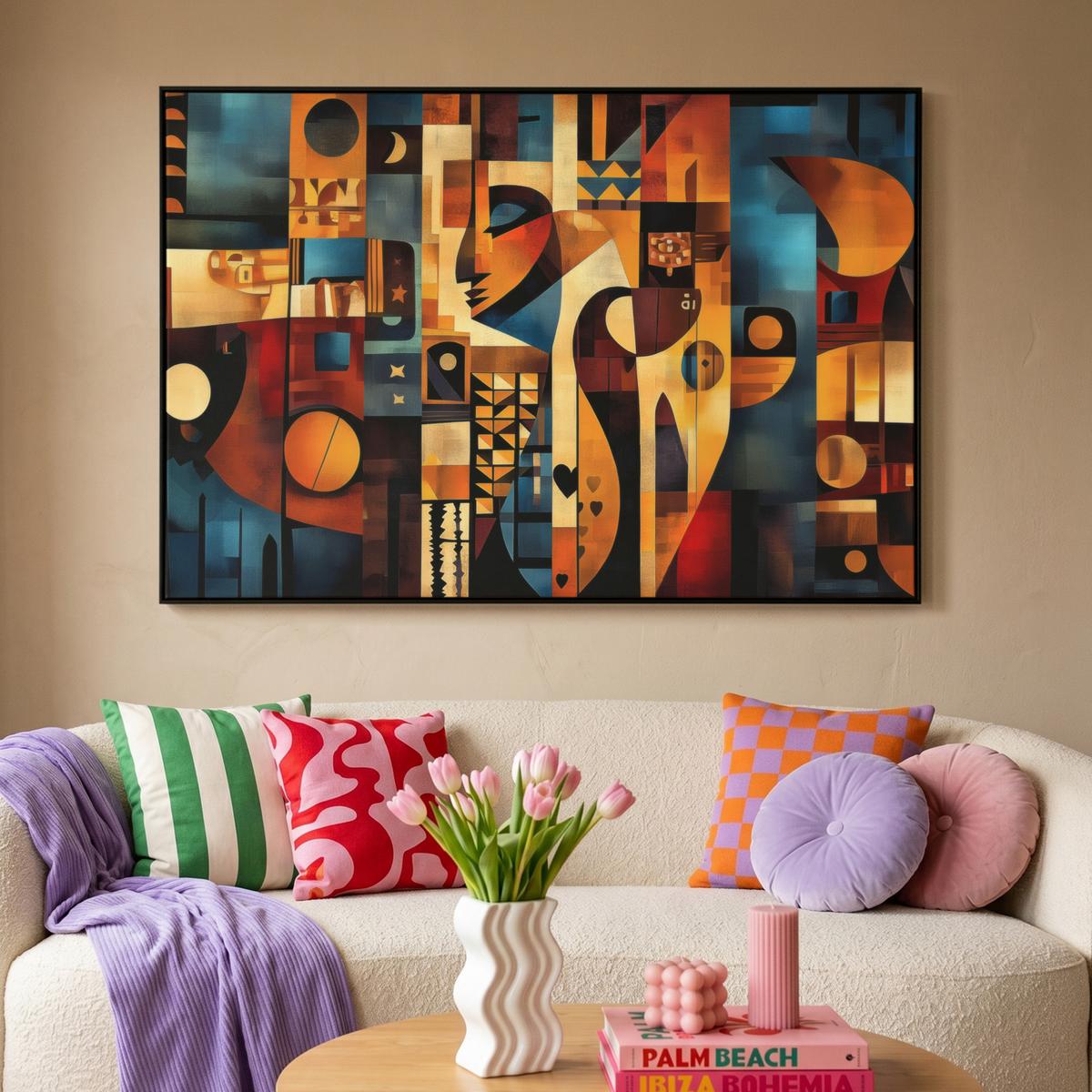 LEINWAND Bilder mit Rahmen - Figuren - Abstrakt - Symbole - 120x80 - Terracotta, Textil (120/80cm) - MuchoWow