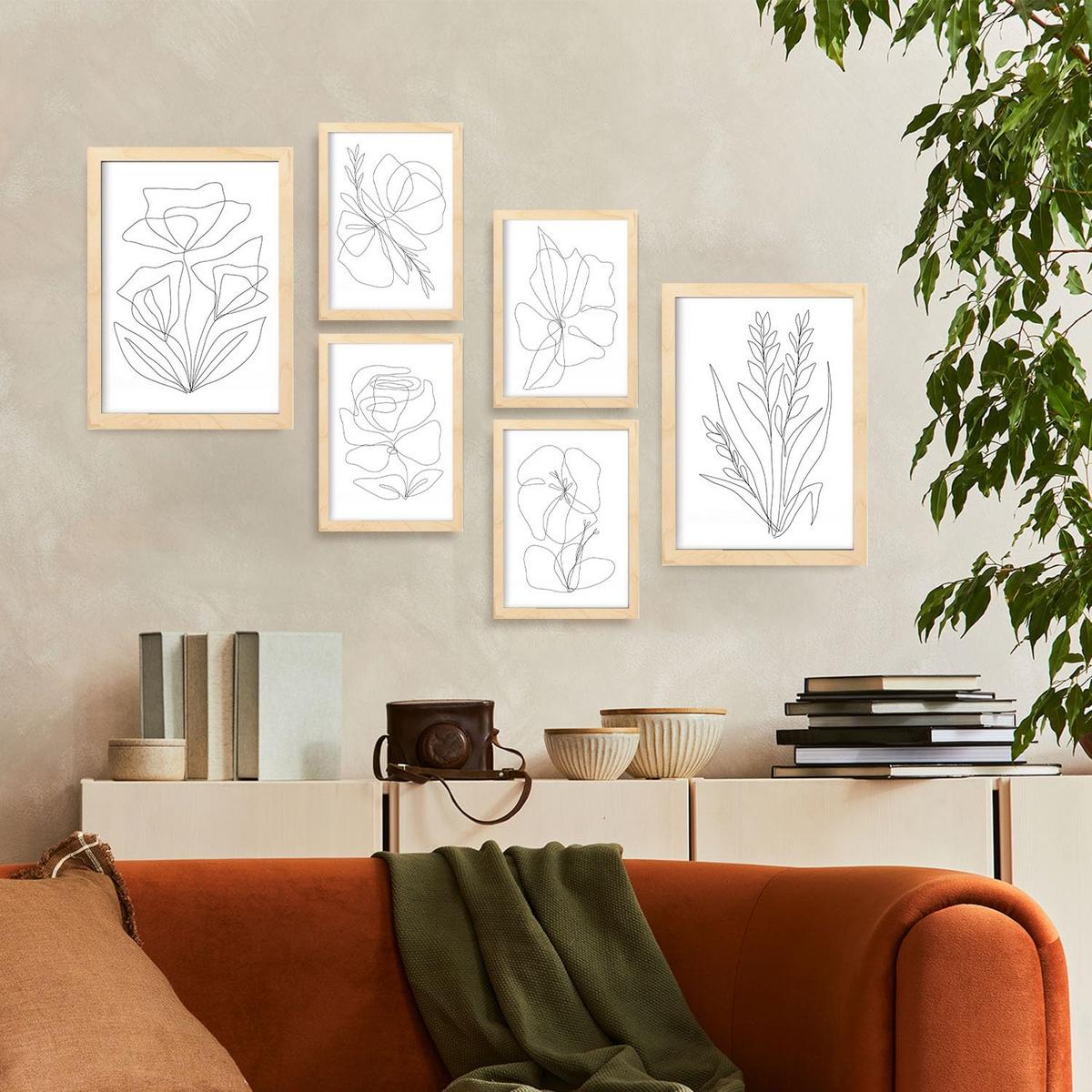 POSTER Set Mit 6 Angenehmes Lule In Blume Zusammenfassung Ästhetische Dekorative Gemälde Für Ihr Wohnzimmer Zuhause A3 & A4 Rahmen Aus Hellem Holz - Beige, Papier (29/3cm) - Nacnic