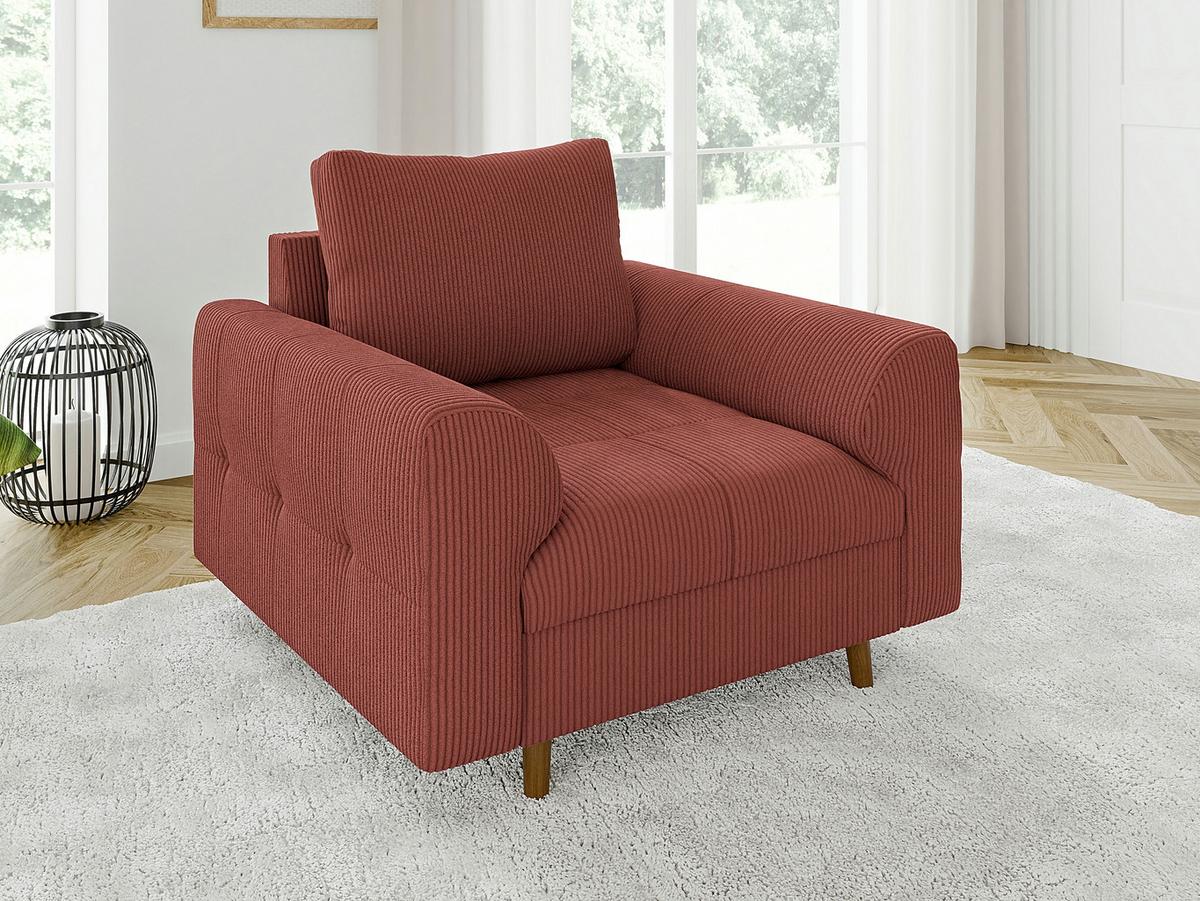 SITZGARNITUR 3+2+1 Alma Terrakotta Cord - Terracotta/Schwarz, Holz/Textil (210/81/93cm) - S-Style Möbel