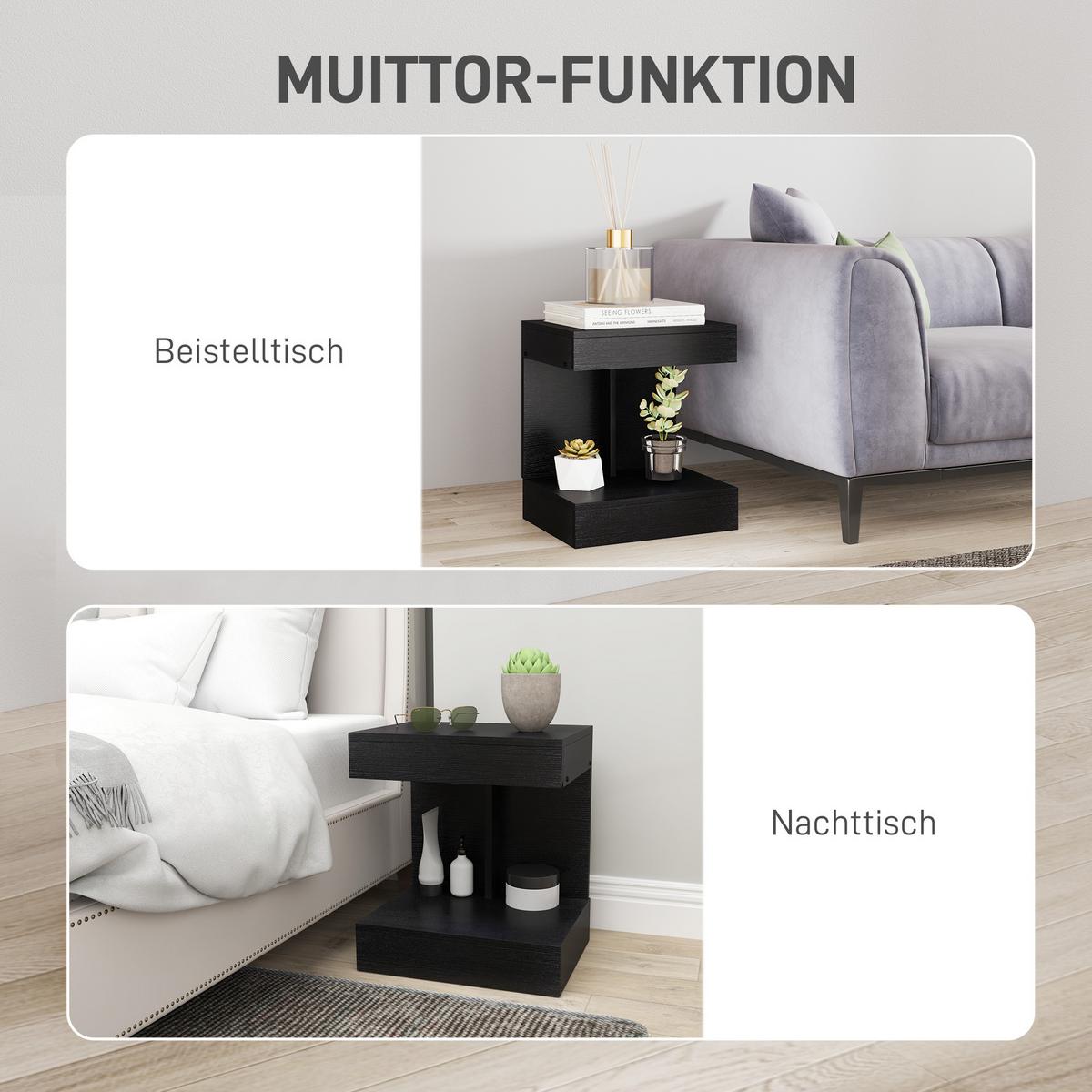 NACHTTISCH mit Schubladen, 40 x 30 x 46 cm, Schwarz - Schwarz, Holzwerkstoff (30/46/40cm) - HOMCOM