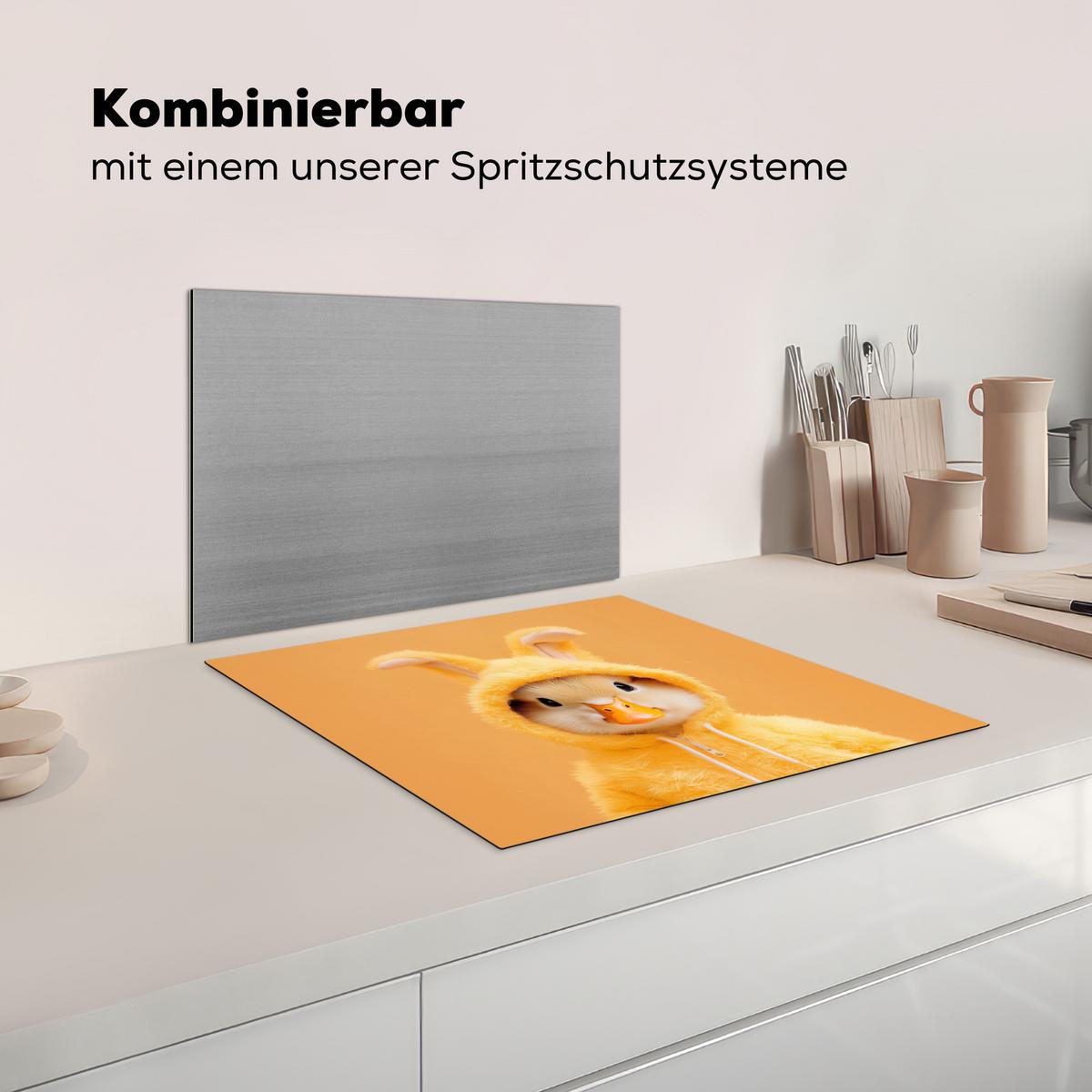 HERDABDECKPLATTE Osterhase - Kostüm - Ente Herdabdeckung Induktionsfeld 60x52 cm - Gelb, Kunststoff (60/52/0.2cm) - MuchoWow