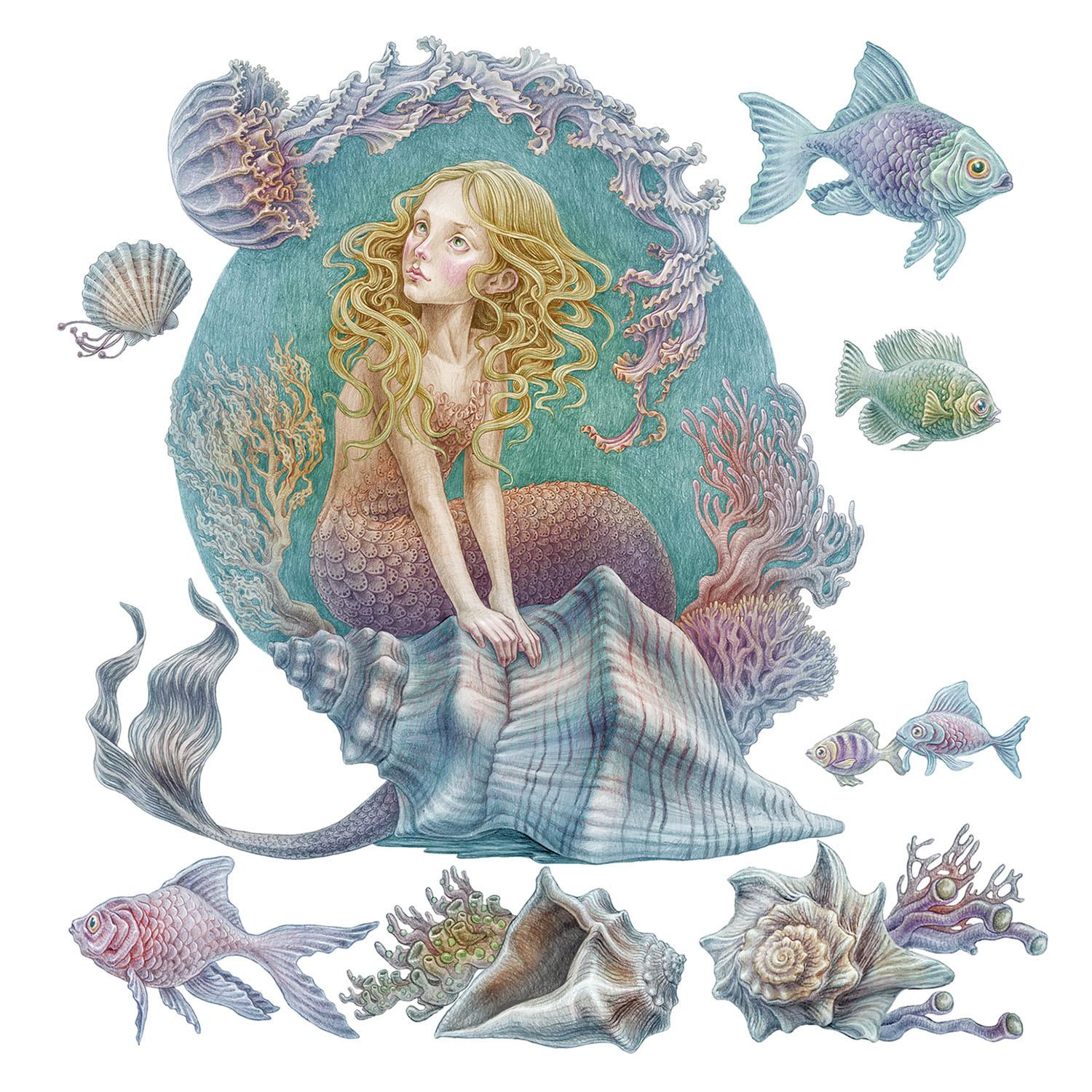 WANDAUFKLEBER 80x71cm - Sirenengeschichten - Multicolor, Kunststoff (80/71/0.1cm) - Wallfluent