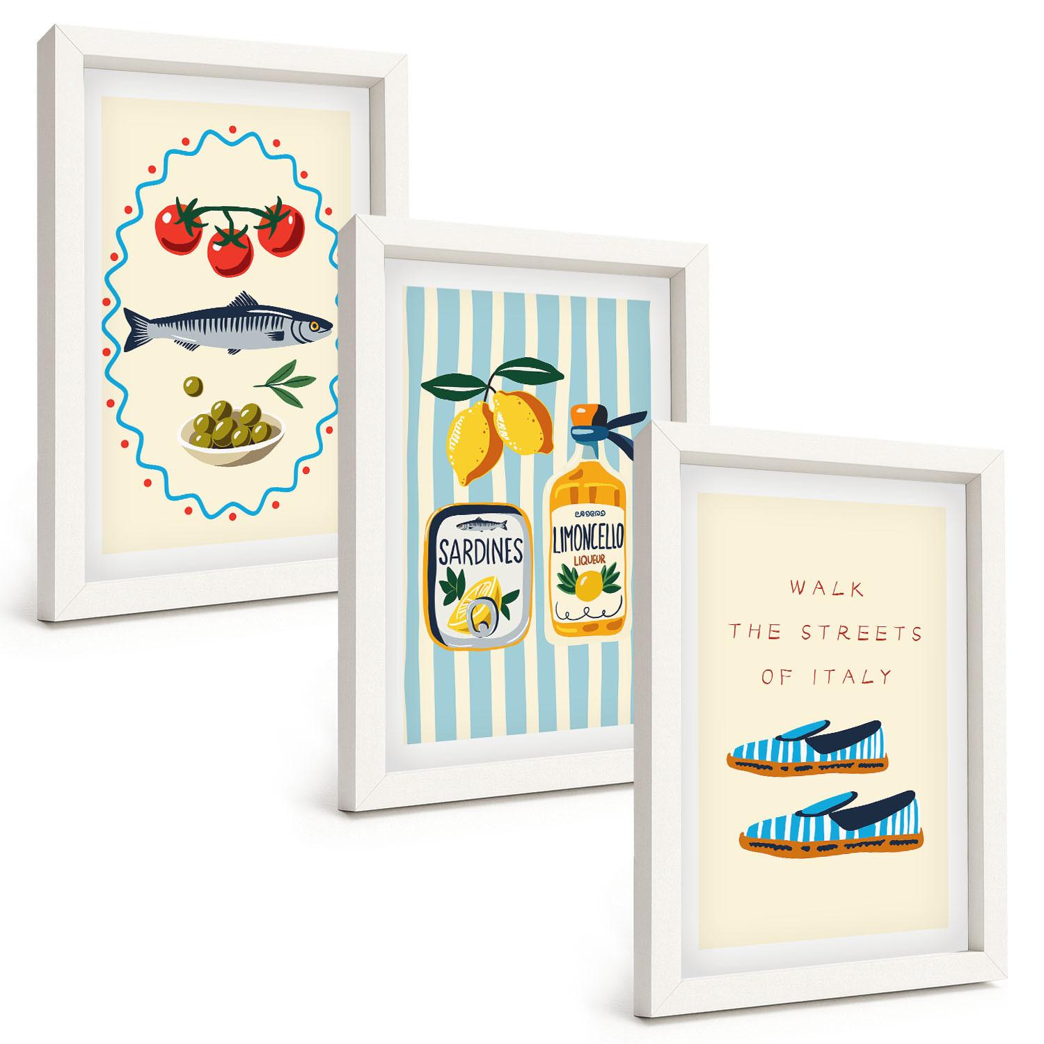 BILDER SET 3er Set - 20x30 cm Weißer Rahmen - Italienische Aromen und Lifestyle-Bilder - Weiß, Kunststoff (20/30cm) - TULUP