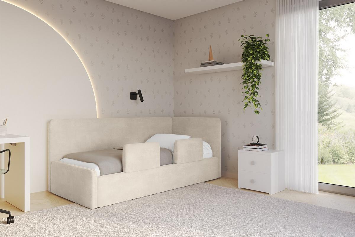 EINZELLBETT Jugendbett mit Bettkasten und Matratze H3/H4, Links - NORY 80x200 Beige - Beige, Holzwerkstoff/Textil (80/200cm) - ALTDECOR
