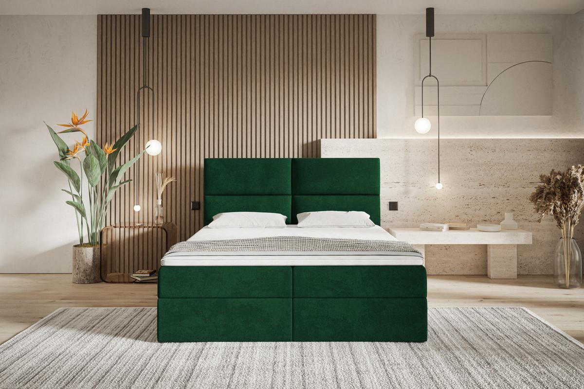 BOXBETT LIZBONA mit 2 Bettkästen, 140x200, Farbe: Dunkelblau, Velourstoff, Doppelbett mit Bonell-Matratze - Dunkelblau, Holz/Kunststoff (140/200cm) - Alpi-Möbel