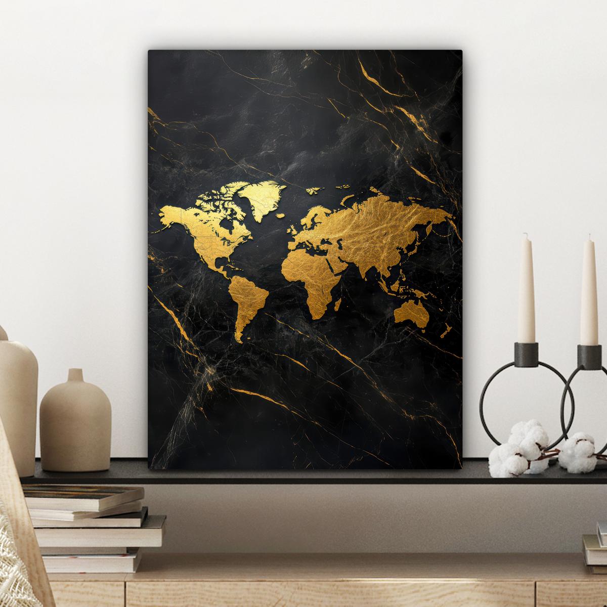 LEINWANDBILD Weltkarte - Gold - Marmor Room Decor 30x40 cm - Goldfarben, Textil (30/40cm) - MuchoWow