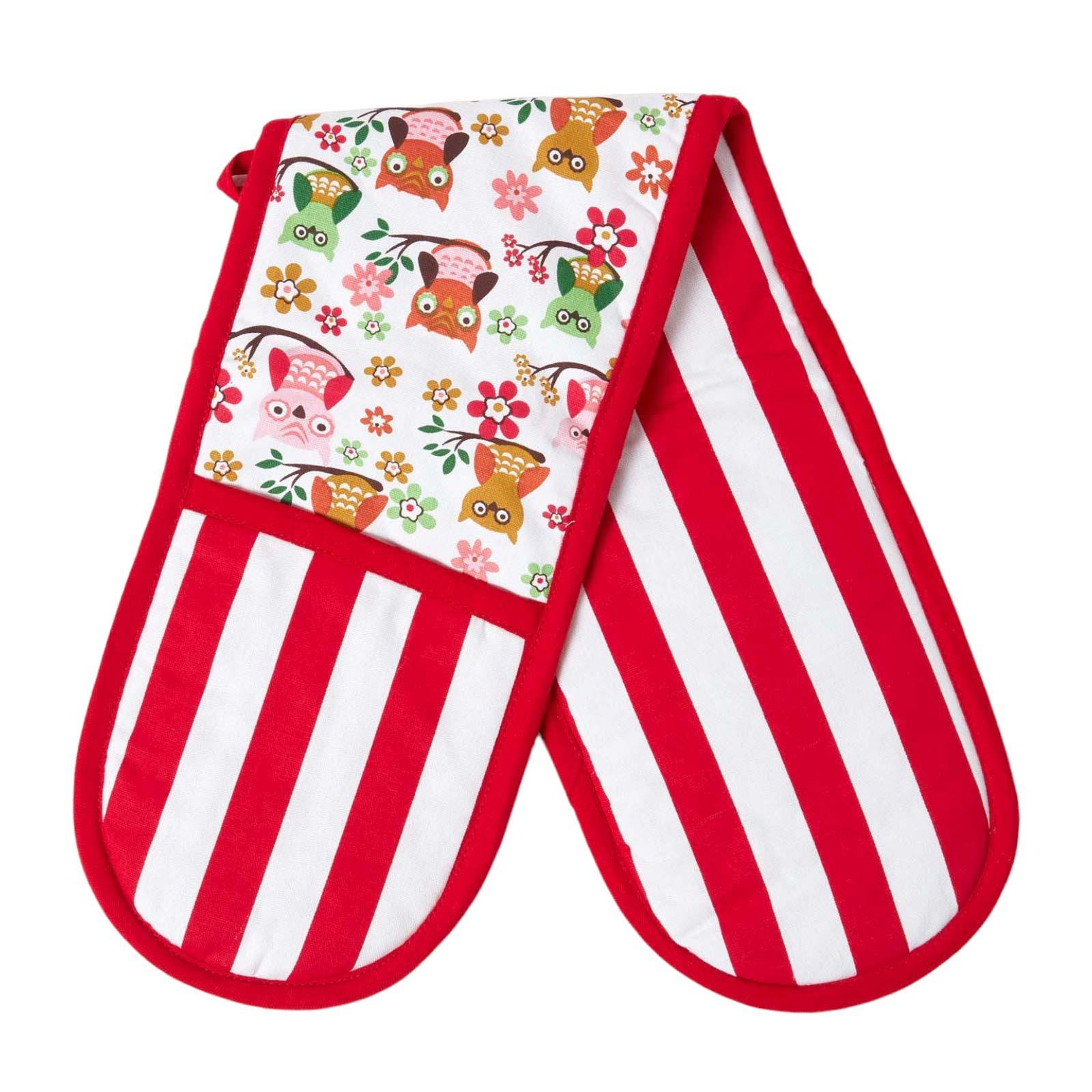 DOPPEL-OFENHANDSCHUH Eulen 18/84 cm, Baumwolle wattiert - Rot, Textil (18/84cm) - Homescapes