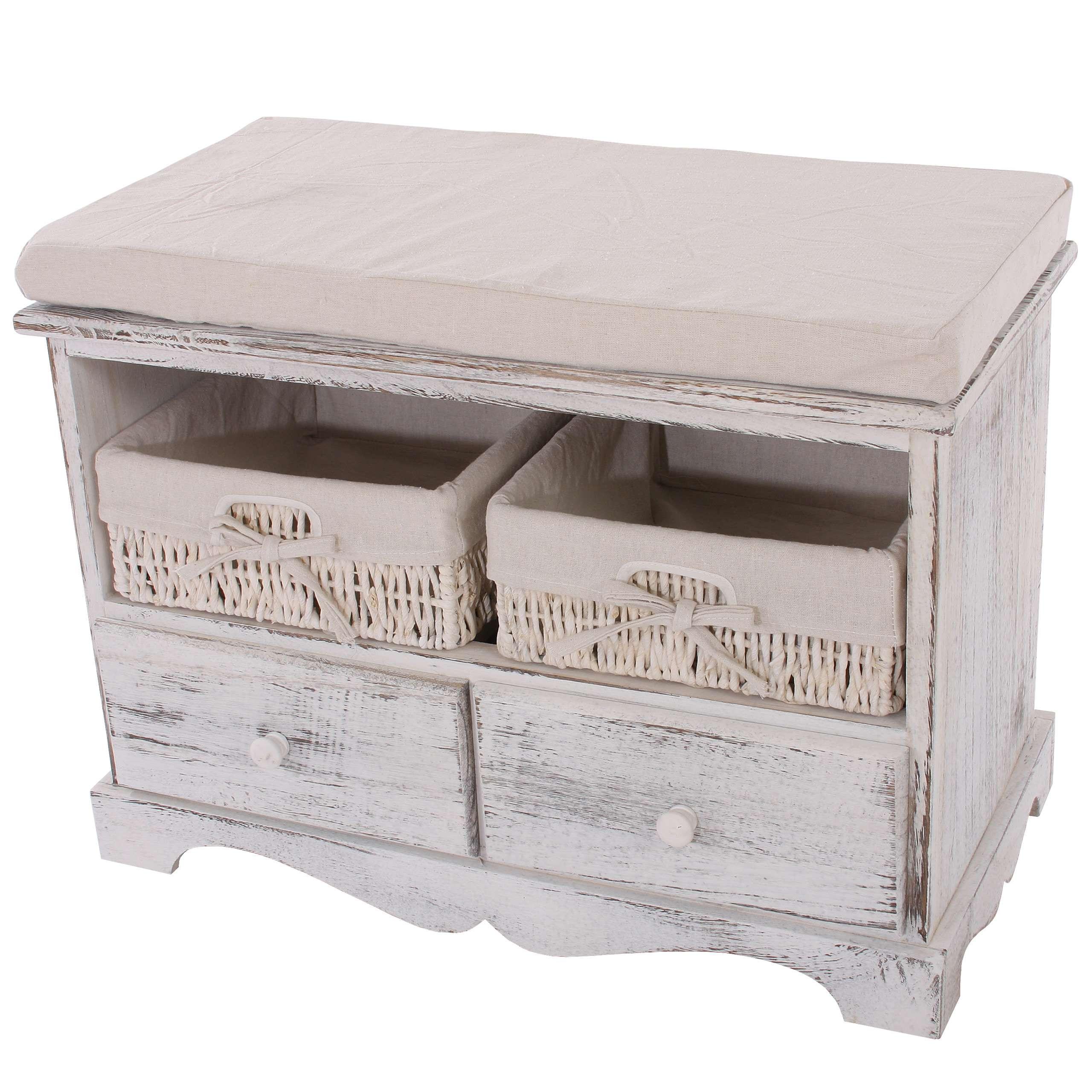 SITZBANK 2 KÖRBE SHABBY-LOOK Cremeweiß - Creme/Weiß, Holz (62/42/33cm) - MCW