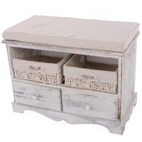 SITZBANK 2 KÖRBE SHABBY-LOOK Cremeweiß - Creme/Weiß, Holz (62/42/33cm) - MCW