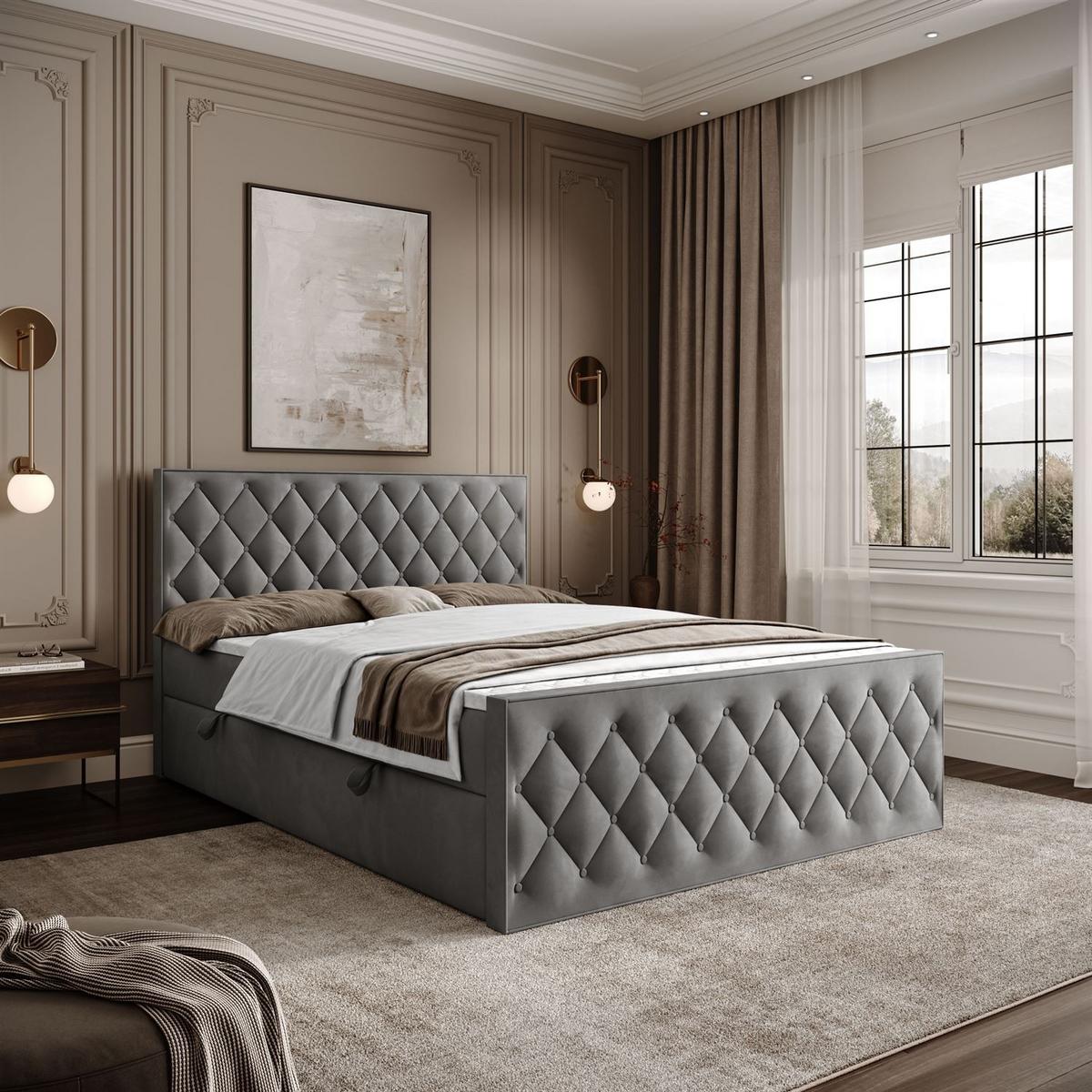 BOXSPRINGBETT INEZ II mit Bettkasten mit Topper 160x200 cm Royal Velvet 250 - Grau, Textil - Lookway
