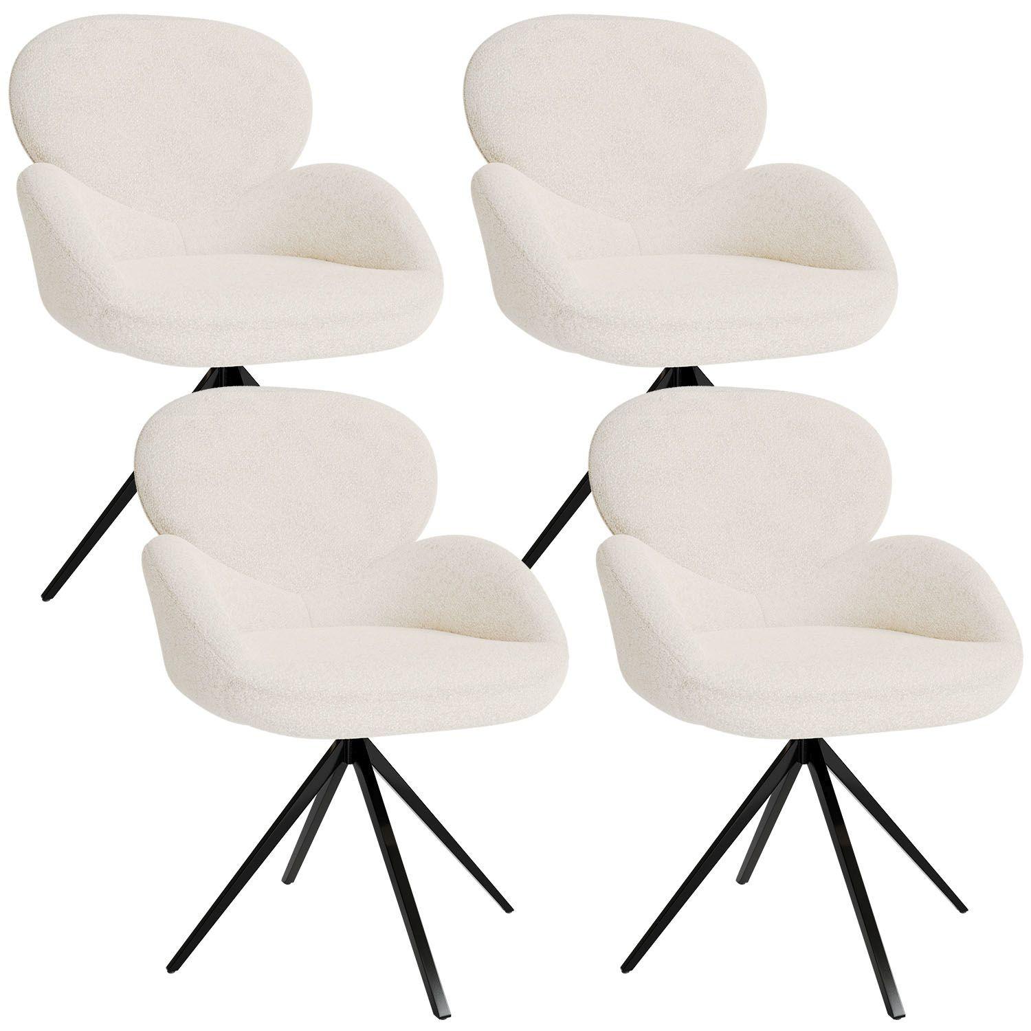 DREHSTUHL Albano Bouclé Creme (4er-Set) - Creme, Textil (59/90/65cm) - Juskys