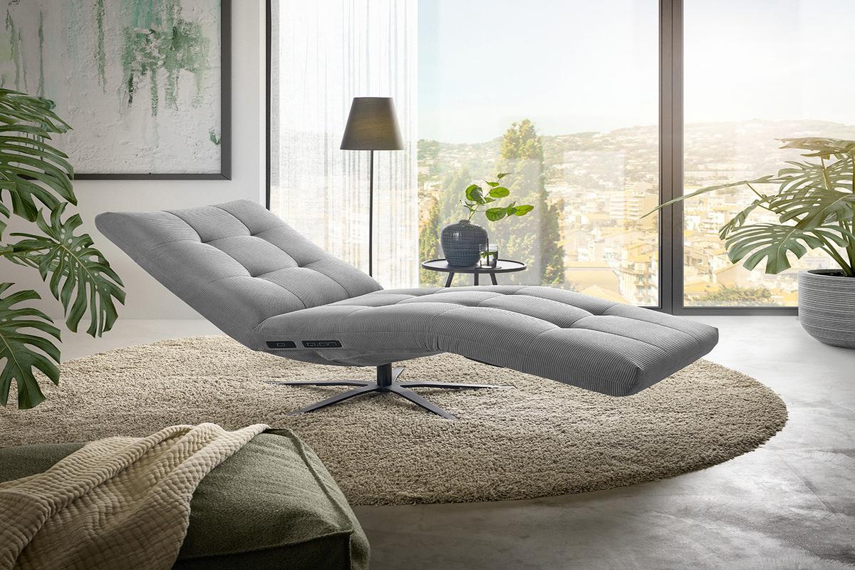 RELAXLIEGE LETICIA Grau Cord Drehbar (360°), Relaxfunktion - Schwarz/Grau, Textil/Metall (82/115/156cm) - KAWOLA