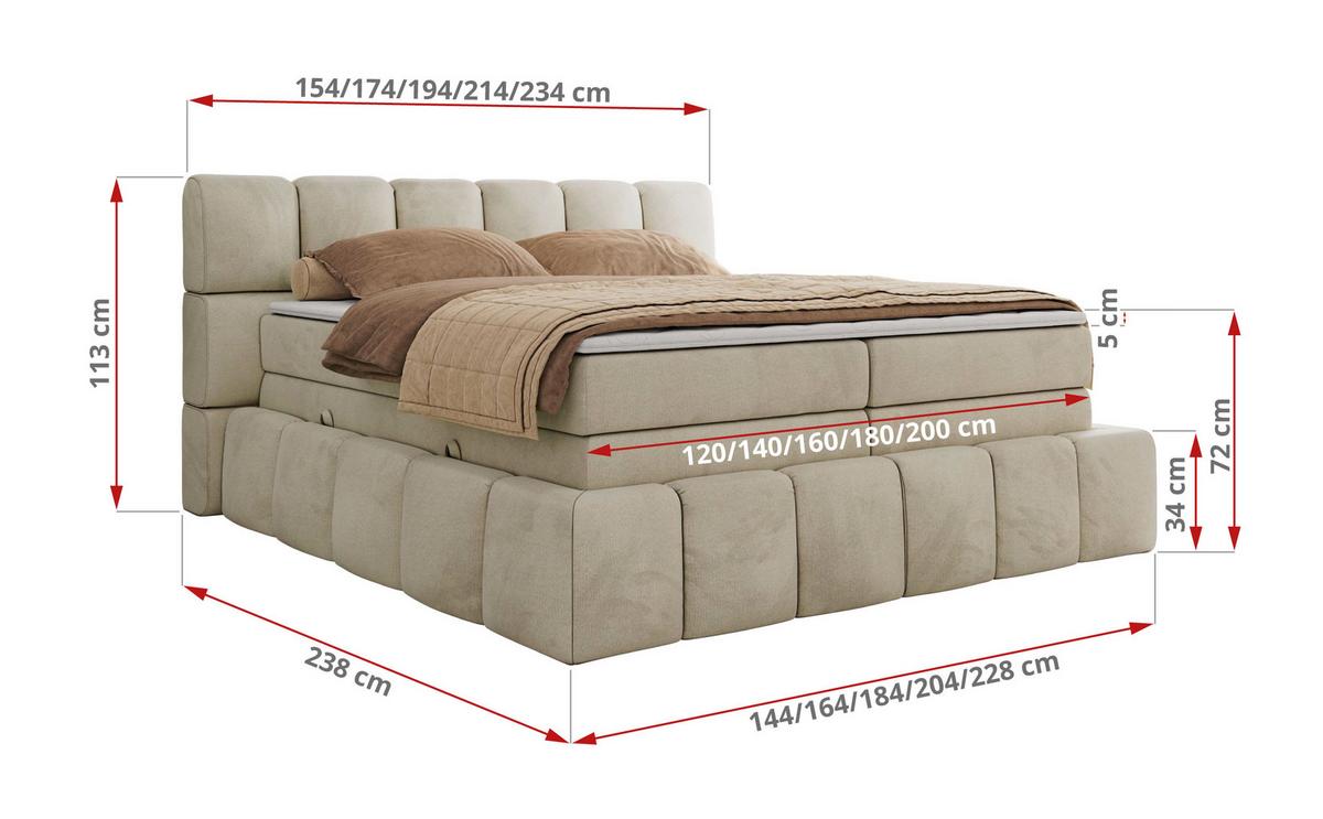 BOXSPRINGBETT NIRA KING 120/200 Beige Velvet - H4 - Beige, Holz/Textil (120/200cm) - MKS