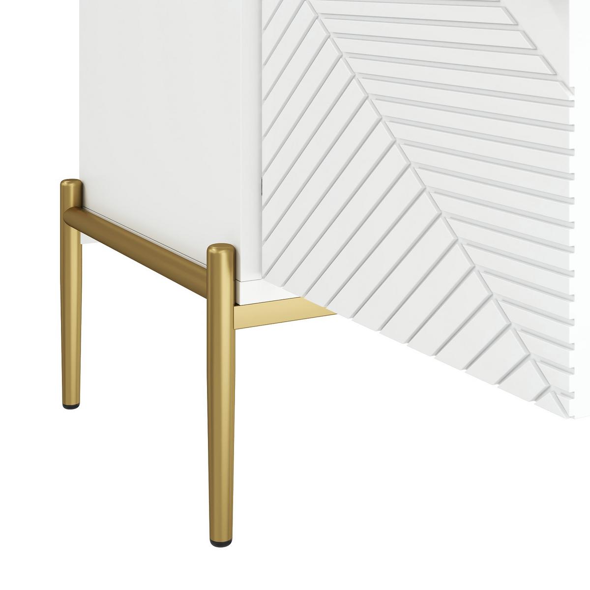 SIDEBOARD Weiß mit Goldbeinen & 4 Türen Geometrisches Design 162×80 cm - Weiß, Holzwerkstoff (162/80/40cm) - Urban Meuble