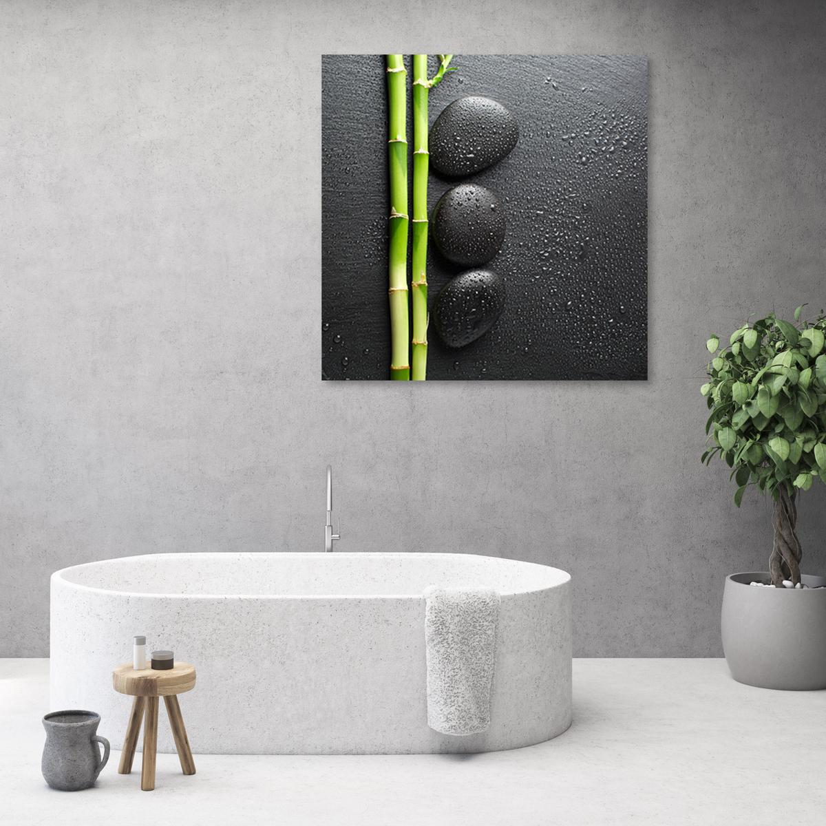 WANDBILD bambus zen steine wellness - Schwarz, Textil (50/50cm) - Feeby