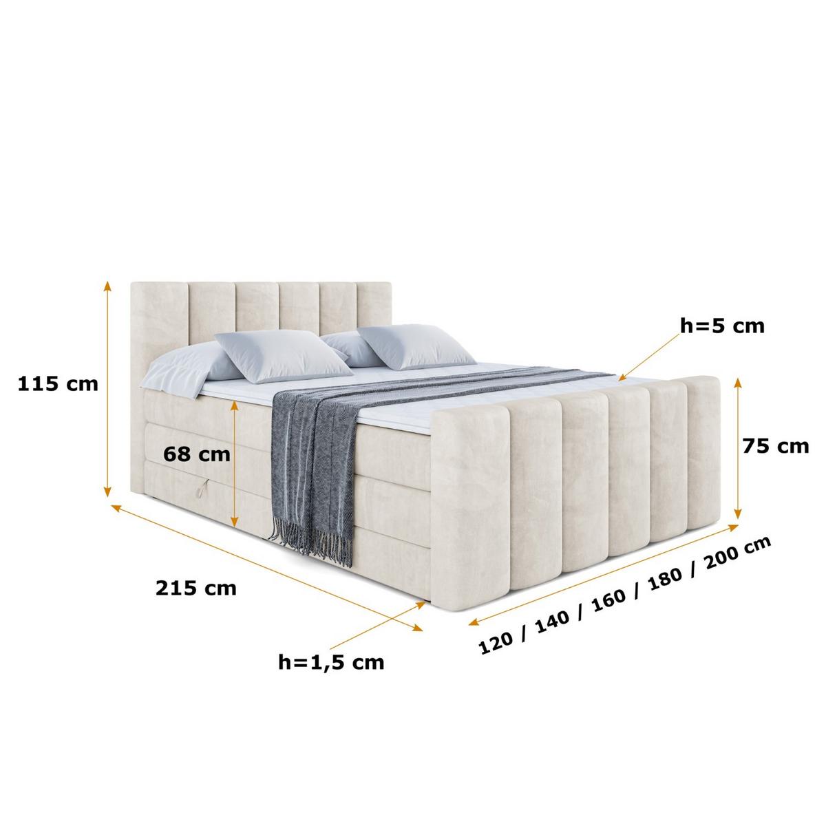BOXSPRINGBETT BOXI1-Z KING - 140x200 - H3/H4 - Creme - Creme, Holzwerkstoff (140/200cm) - ALTDECOR