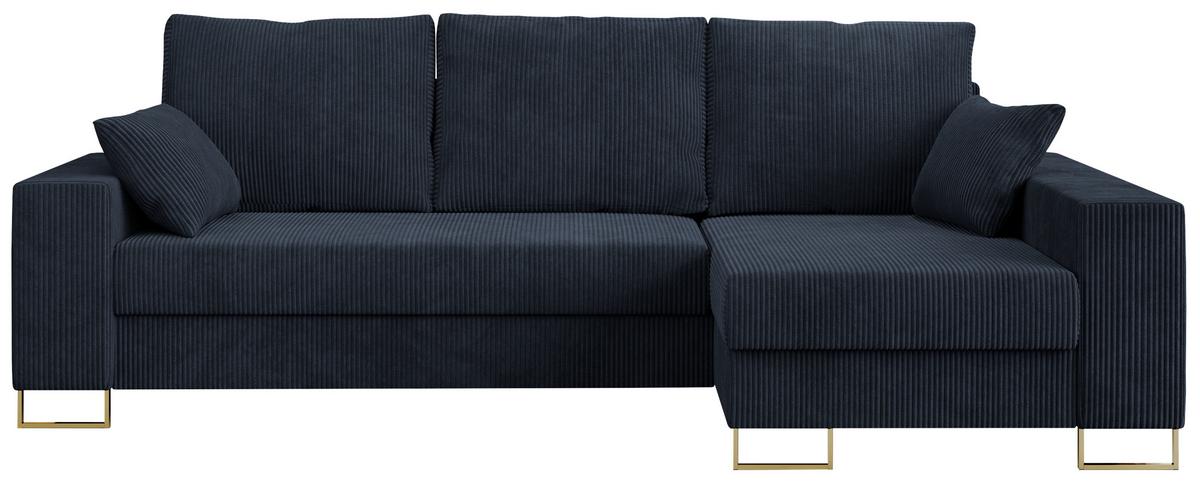 ECKSOFA Dorian Cord Dunkelblau - Goldfarben/Dunkelblau, Textil/Metall (242/138cm) - MKS