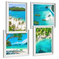BILDER SET 4er Set - 50x50 cm & 40x60 cm Weißer Rahmen - Strände, Palmen, kristallklares Wasser - Weiß, Kunststoff (50/50cm) - TULUP