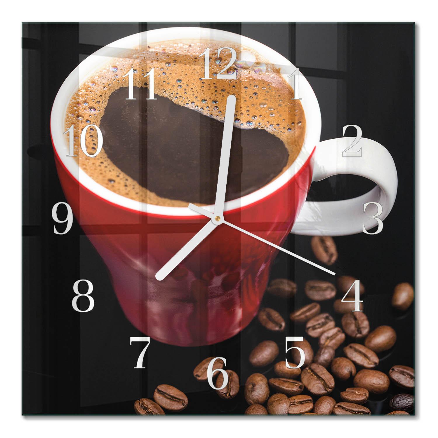 WANDUHR aus Glas 30x30 cm - Tasse Kaffee - Braun, Glas (30/30/0.4cm) - TULUP