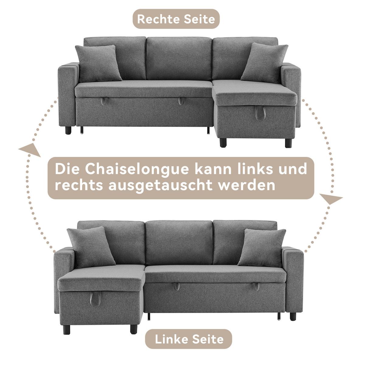 SCHLAFSOFA Modernes 3-Sitzer mit Stoffbezug, Dunkelgrau – Komfortabel, platzsparend, langlebig, 210 x 90 x 85 cm - Grau, Holzwerkstoff/Textil (219/83/143cm) - Urban Meuble
