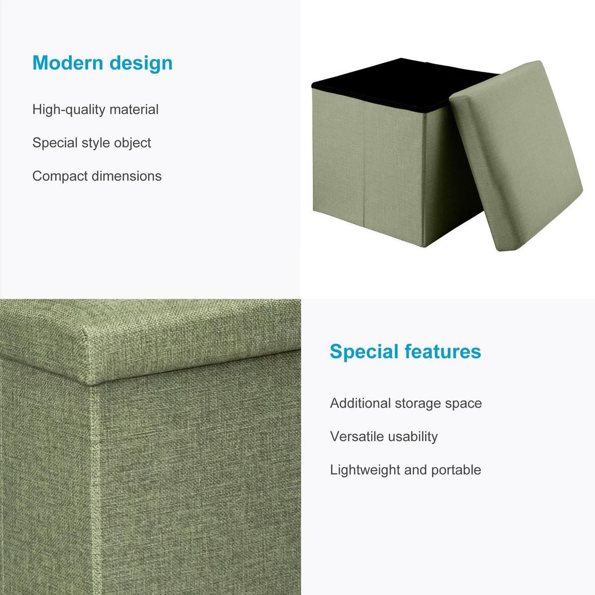 SITZHOCKER mit Stauraum 30/30/30 cm (Grün) - Hellgrün, Textil (38/38/38cm) - Intirilife
