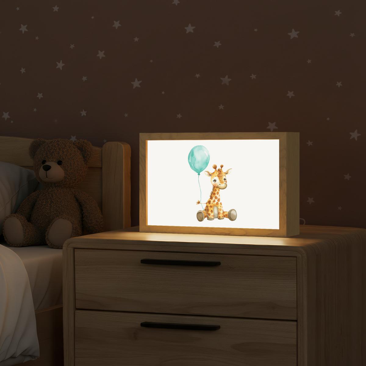 NACHTTISCHLAMPE Giraffe - Baby - Tiere - Blauer Ballon 30x20 cm - Weiß, Holzwerkstoff (8/30/20cm) - OnlyWow