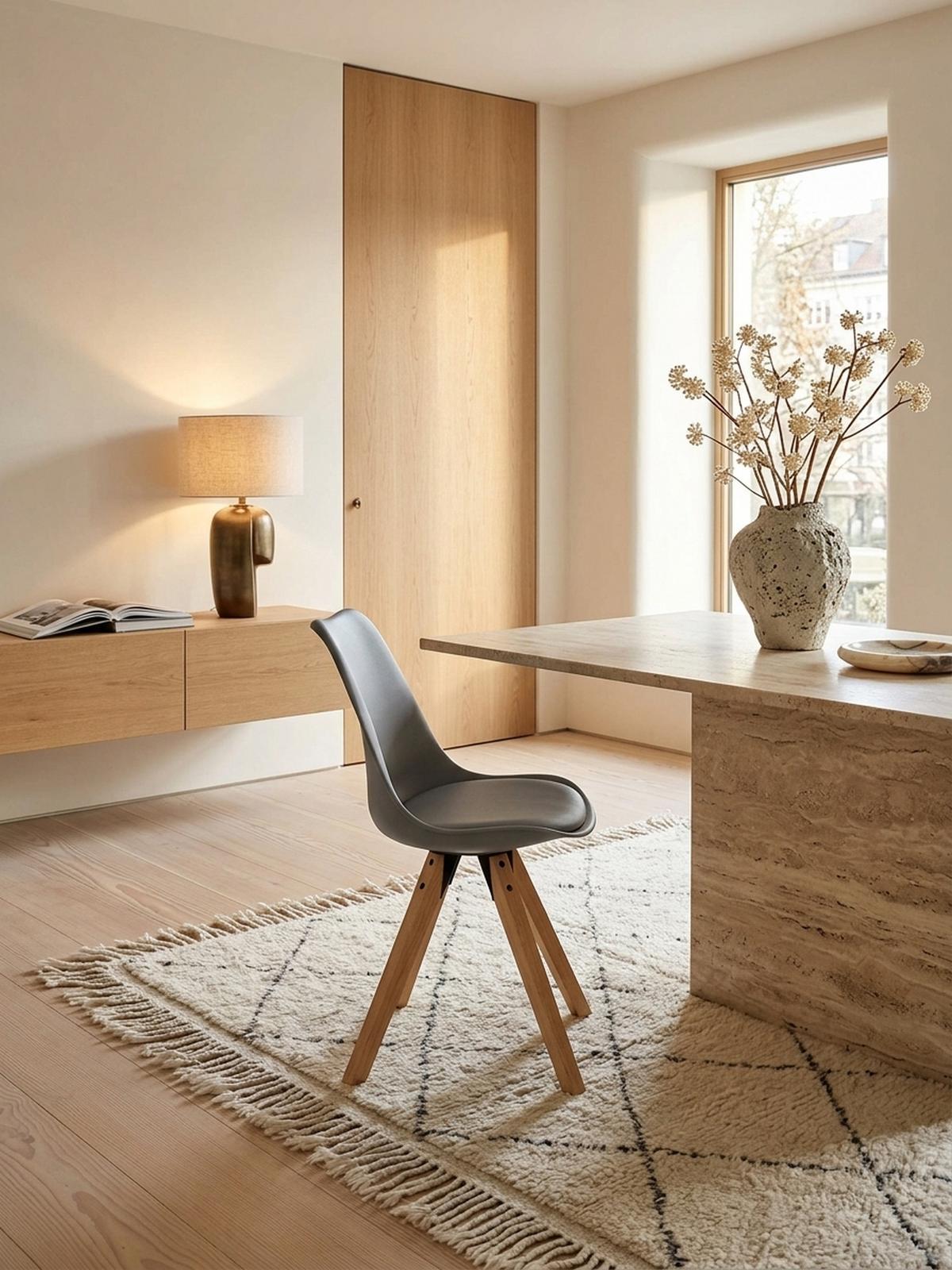 ESSZIMMERSTUHL 2er Set Kunstlederbezug mit Holzgestell Skandinavisch gepolstert, Grau 49x52x87 cm - Beige/Grau, Holz/Kunststoff (49/87/52cm) - KADIMA DESIGN