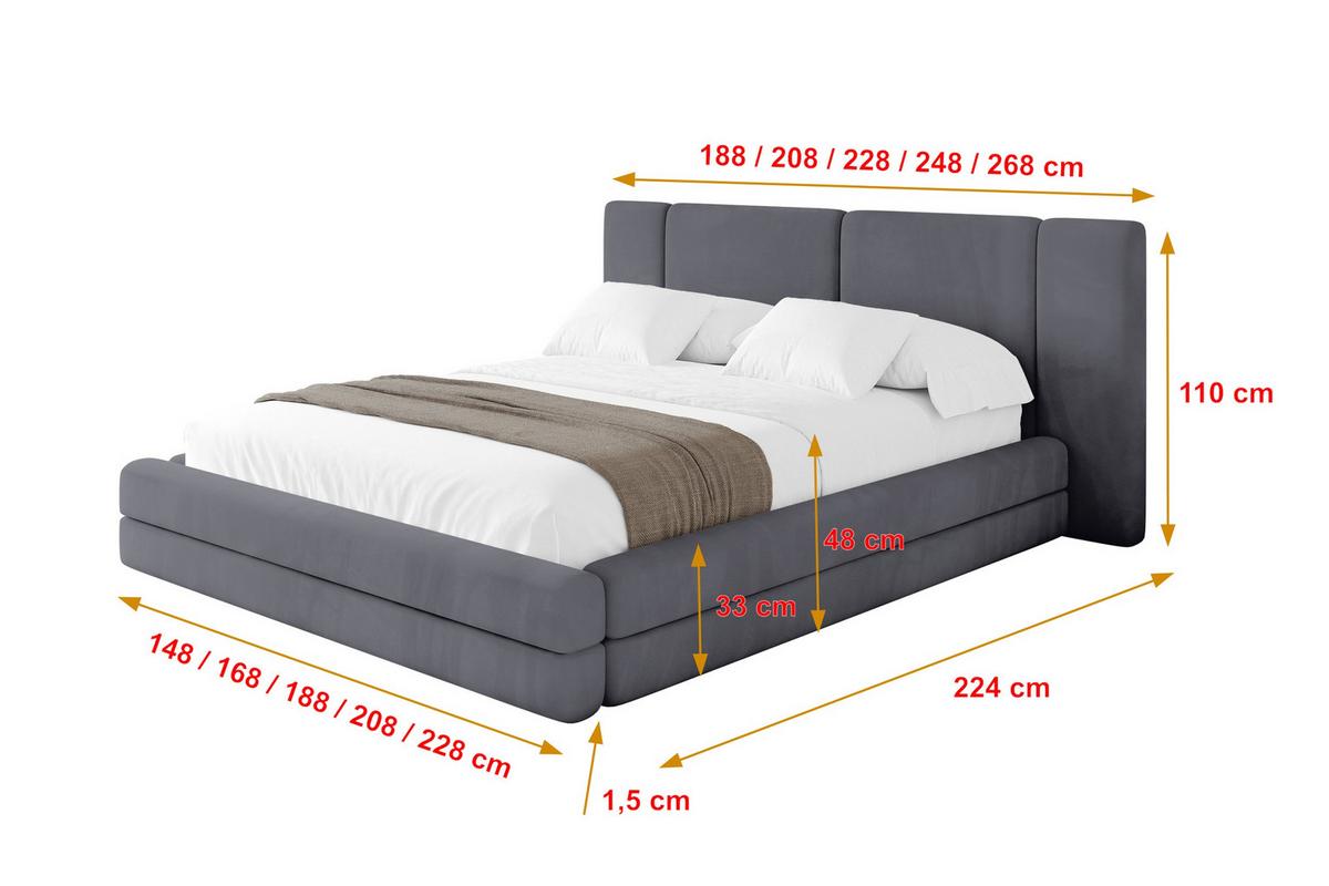 POLSTERBETT mit Bettkasten und Lattenrost, Bett mit Matratze H3/H4 - TEVO 140x200 Dunkelgrau - Dunkelgrau, Holzwerkstoff/Textil (140/200cm) - ALTDECOR