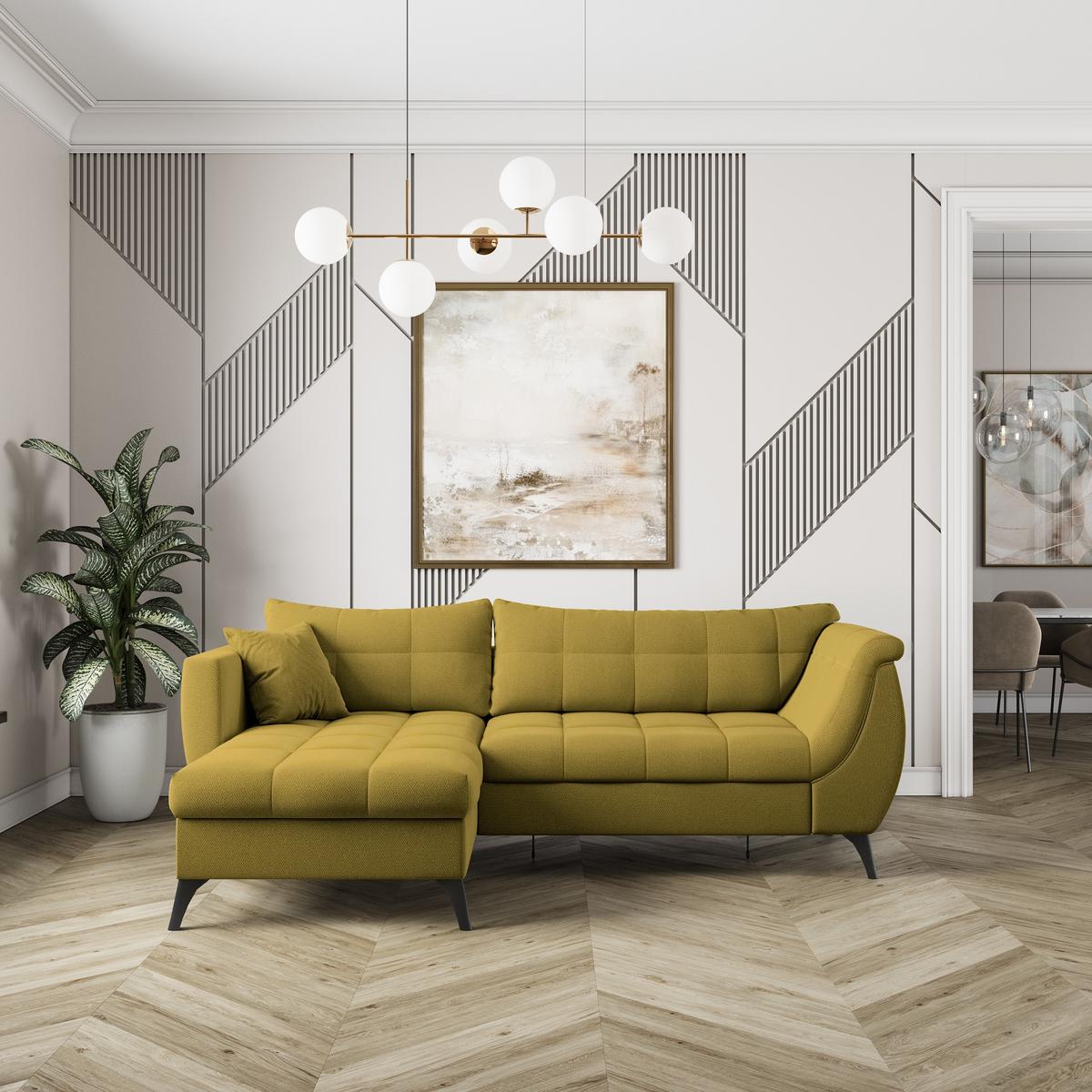 ECKSOFA MOLLIS Gelb Geflochtener-Stoff mit Schlaffunktion - Gelb, Holz (241/154cm) - MASSENO