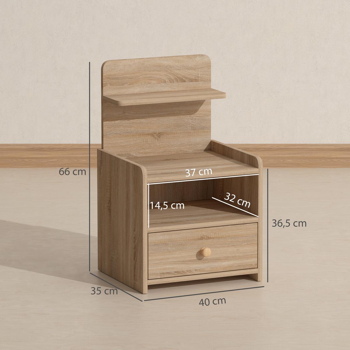 NACHTTISCH mit Schublade, Beistelltisch, Nachtschrank mit offenen Ablage Natur - Naturfarben, Holzwerkstoff (35/66/40cm) - HOMCOM