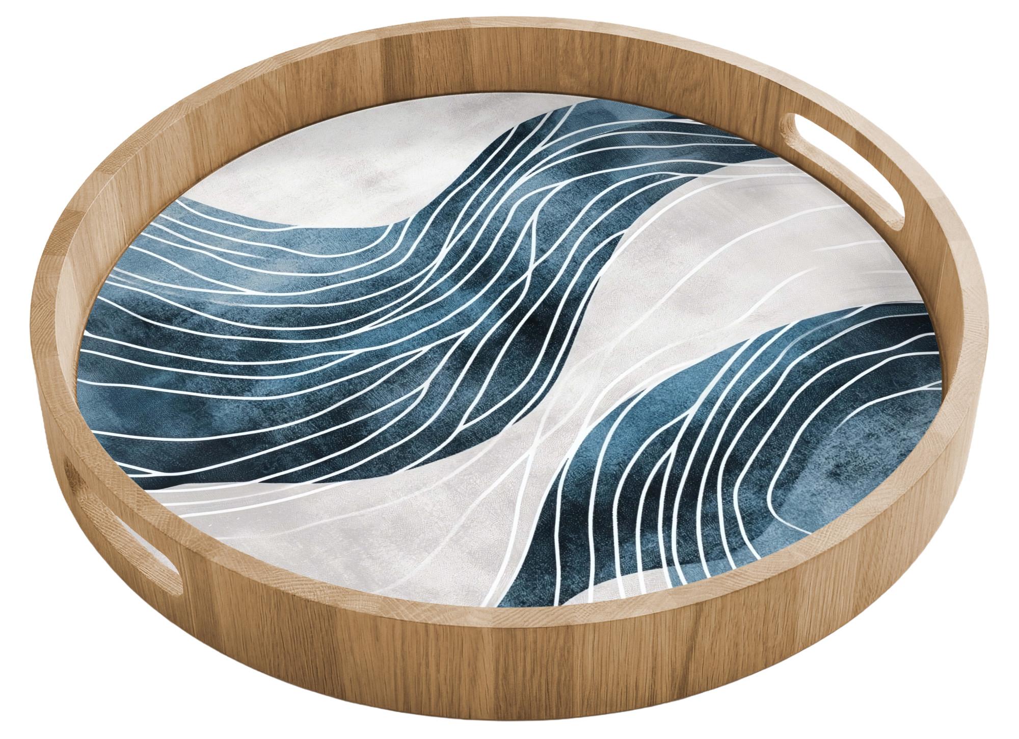TABLETT Linien - Wellen - Abstrakt - Grau 40x40 cm - Blau, Holz (40/5/5cm) - OnlyWow