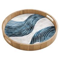 TABLETT Linien - Wellen - Abstrakt - Grau 40x40 cm - Blau, Holz (40/5/5cm) - OnlyWow