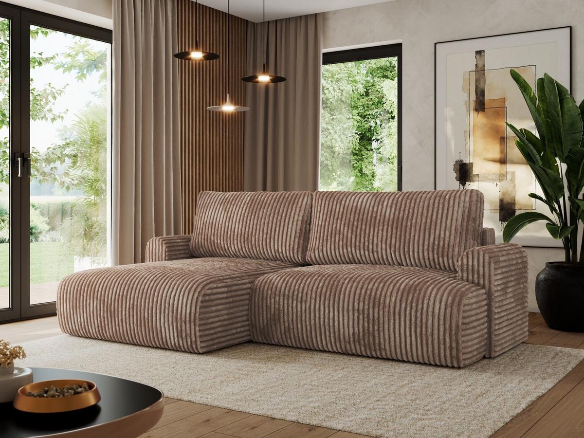 ECKSCHLAFSOFA TONO L Braun Cord - links - Schwarz/Braun, Kunststoff/Textil (260/150cm) - MKS
