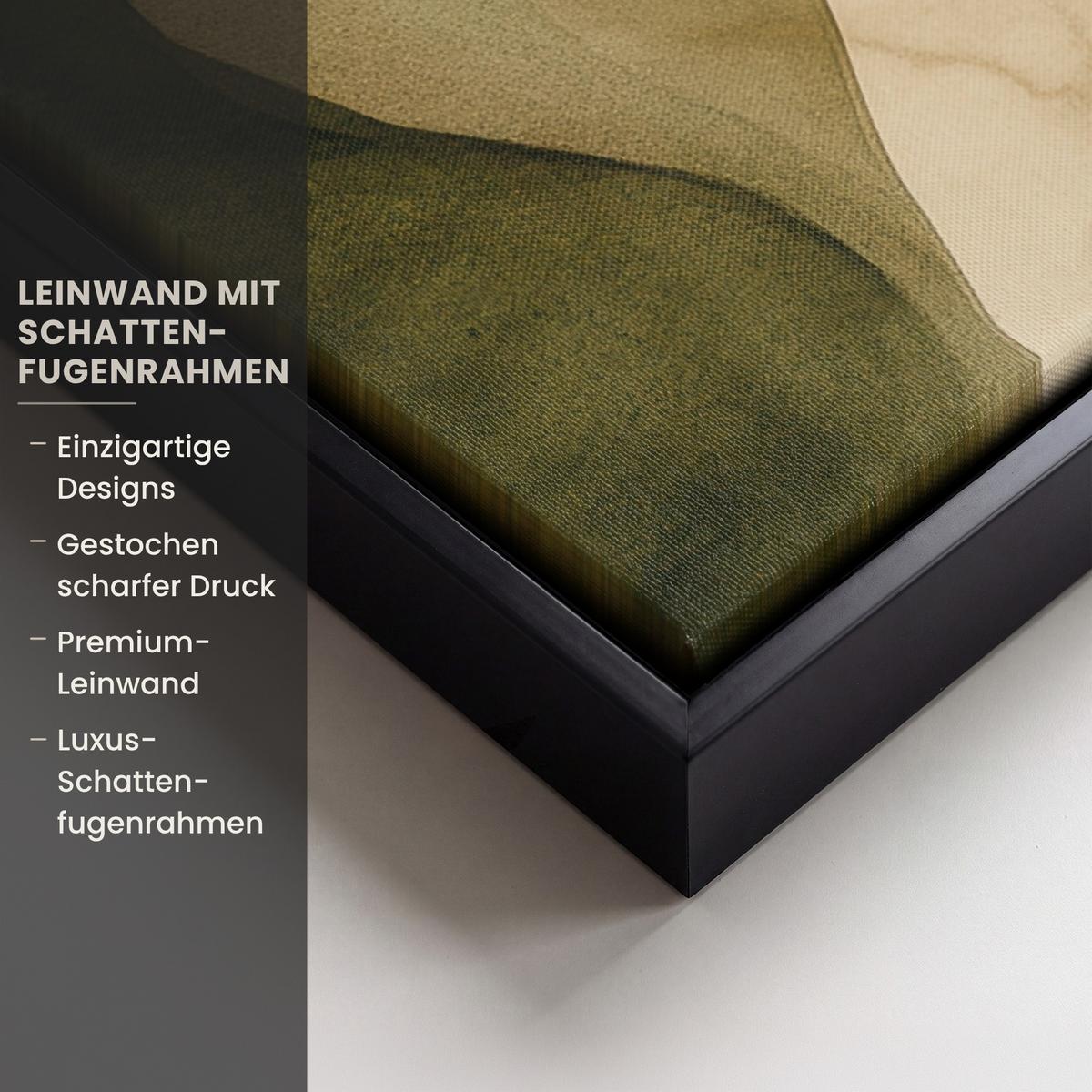LEINWAND Bilder mit Rahmen - Japandi - Abstrakt - Grün - 80x60 - Salbeigrün, Textil (80/60cm) - MuchoWow
