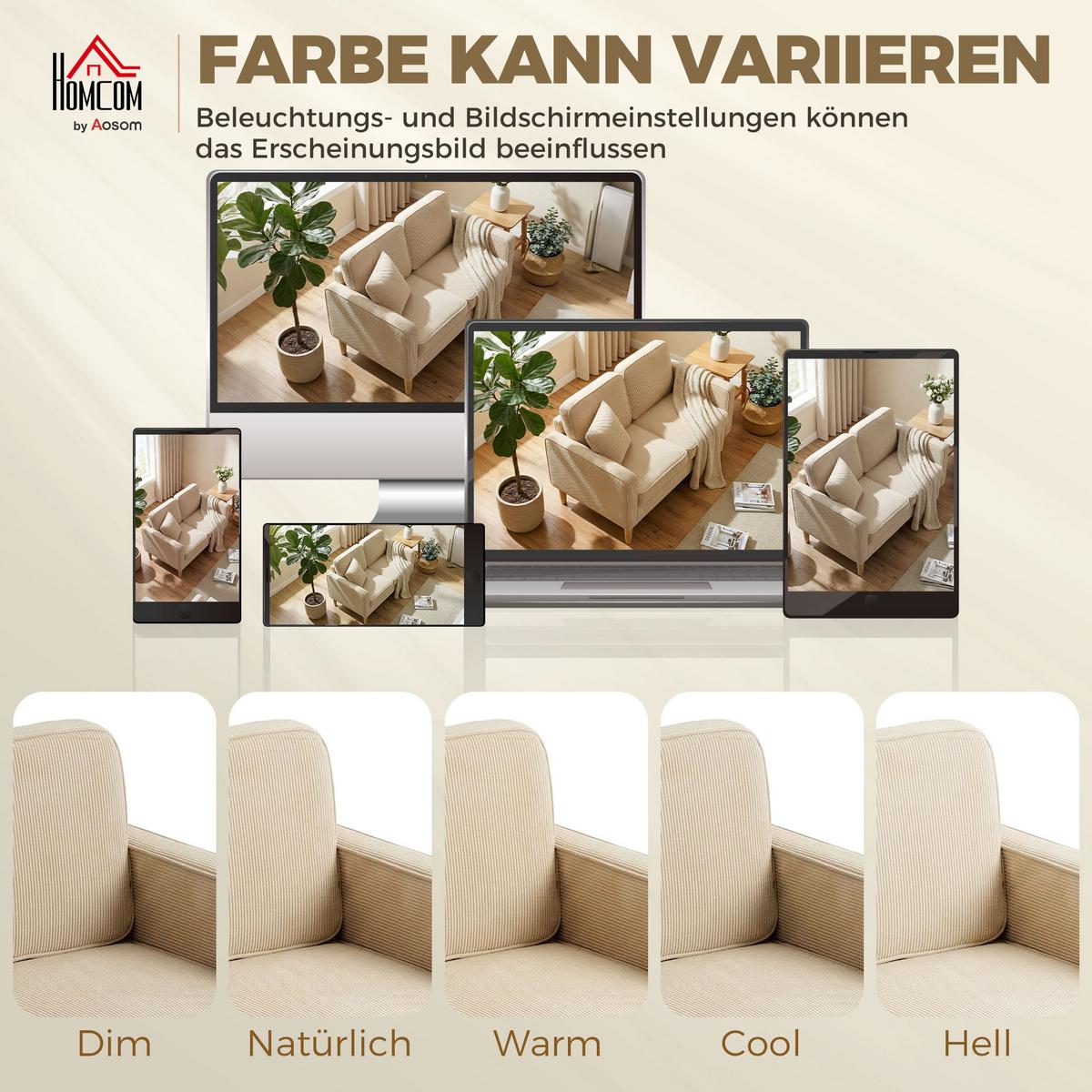 2-SITZER-SOFA Polyester Beige - Beige/Naturfarben, Holz/Textil (63/79/117cm) - HOMCOM