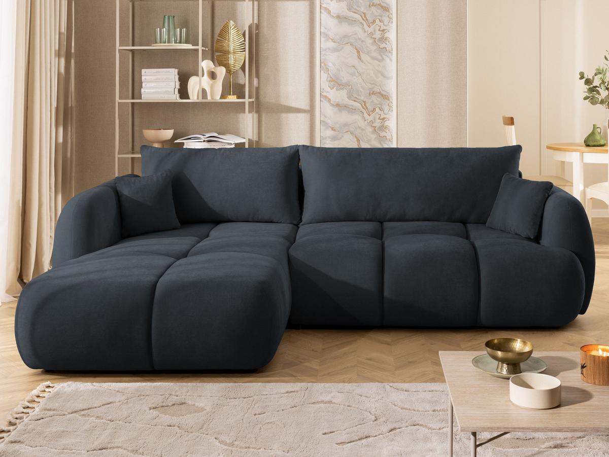 ECKSOFA Loretto aus natürlichem Schwarz Webstoff mit Schlaffunktion, Bettkasten und tiefen Steppungen in Bubble-Optik - Schwarz, Holz/Kunststoff (180/275cm) - S-Style