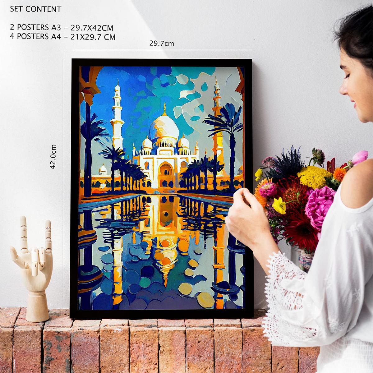 POSTER Set Mit 6 Fluss Im Ölgemälde Stil A3 & A4 Weißer Rahmen - Weiß, Papier (29/3cm) - Nacnic