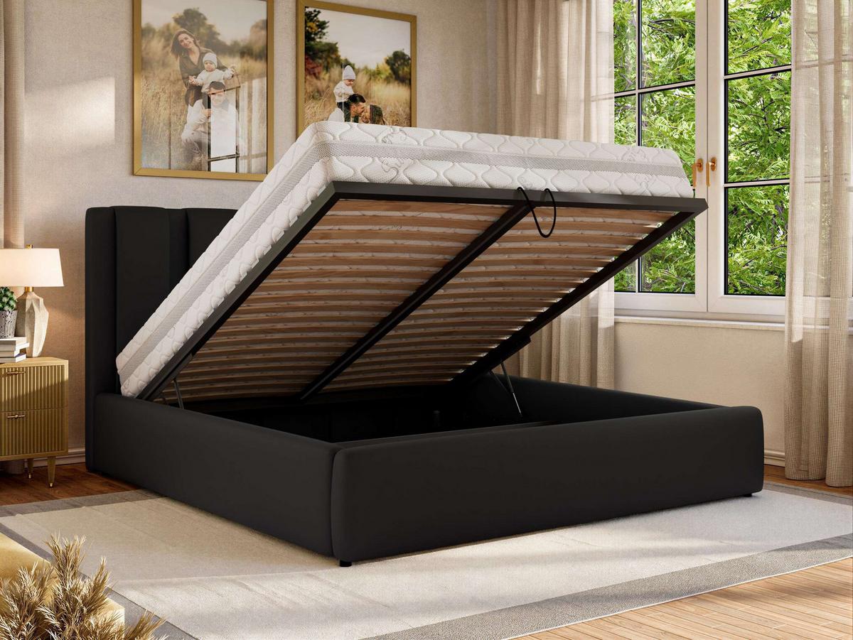 POLSTERBETT SAVINO CLASSIC 140/200 - Schwarz Kunstleder - Multipocket-Matratze - Schwarz, Textil (140/200cm) - MKS
