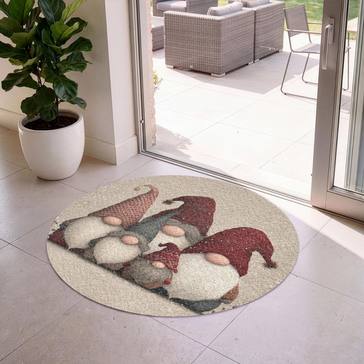 FUSSMATTE Wichtel - Weihnachten - Schnee - Zipfelmützen Türmatte 120x120 cm - Beige, Kunststoff (120/0.4cm) - MuchoWow
