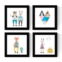 POSTER Set mit 4 modernen skandinavischen Tiere 20x20cm Rahmenlos - Klar, Papier (20/3cm) - Nacnic