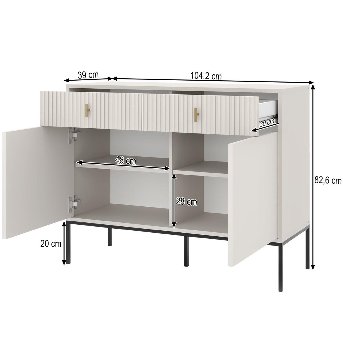 KOMMODE Marvello mit 2 Türen und 2 Schubladen, Kaschmir+Schwarz - Kaschmir/Schwarz, Holzwerkstoff/Metall (104/83/39cm) - Beautysofa