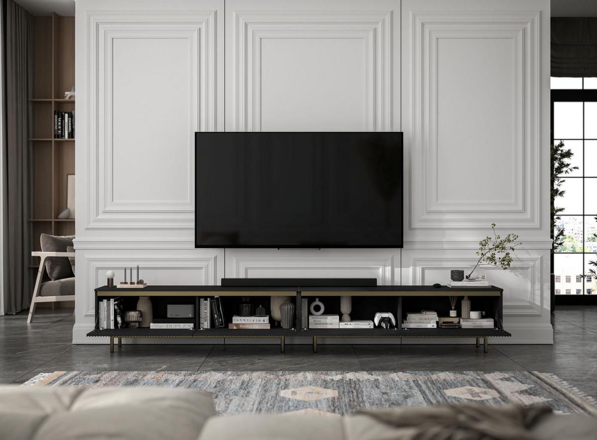 TV-LOWBOARD 2er-Set Selene Schwarz matt 280 cm mit Metallrahmen - Goldfarben/Schwarz, Holzwerkstoff/Metall (280/44/35cm) - Meble Lindner
