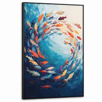 LEINWAND Bilder mit Rahmen - Meer - Fische - Bunt - Dynamisch - 100x150 - Hellblau, Textil (100/150cm) - MuchoWow