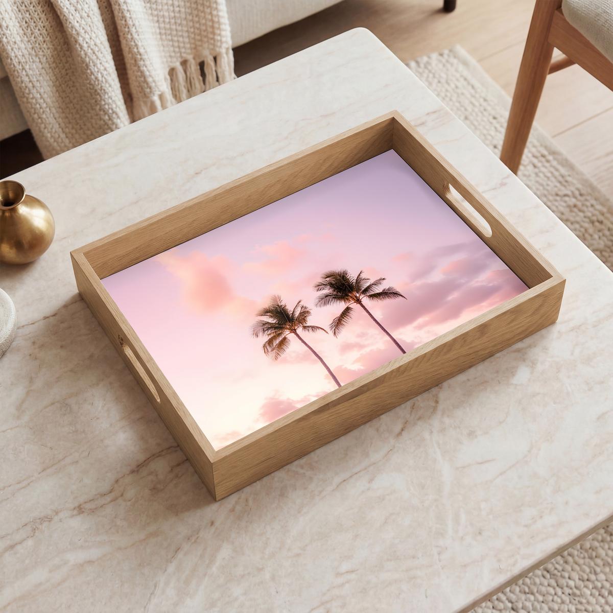 TABLETT Palmen - Lila - Wolken - Himmel 40x30 cm - Rosa, Holz (40/5/5cm) - OnlyWow