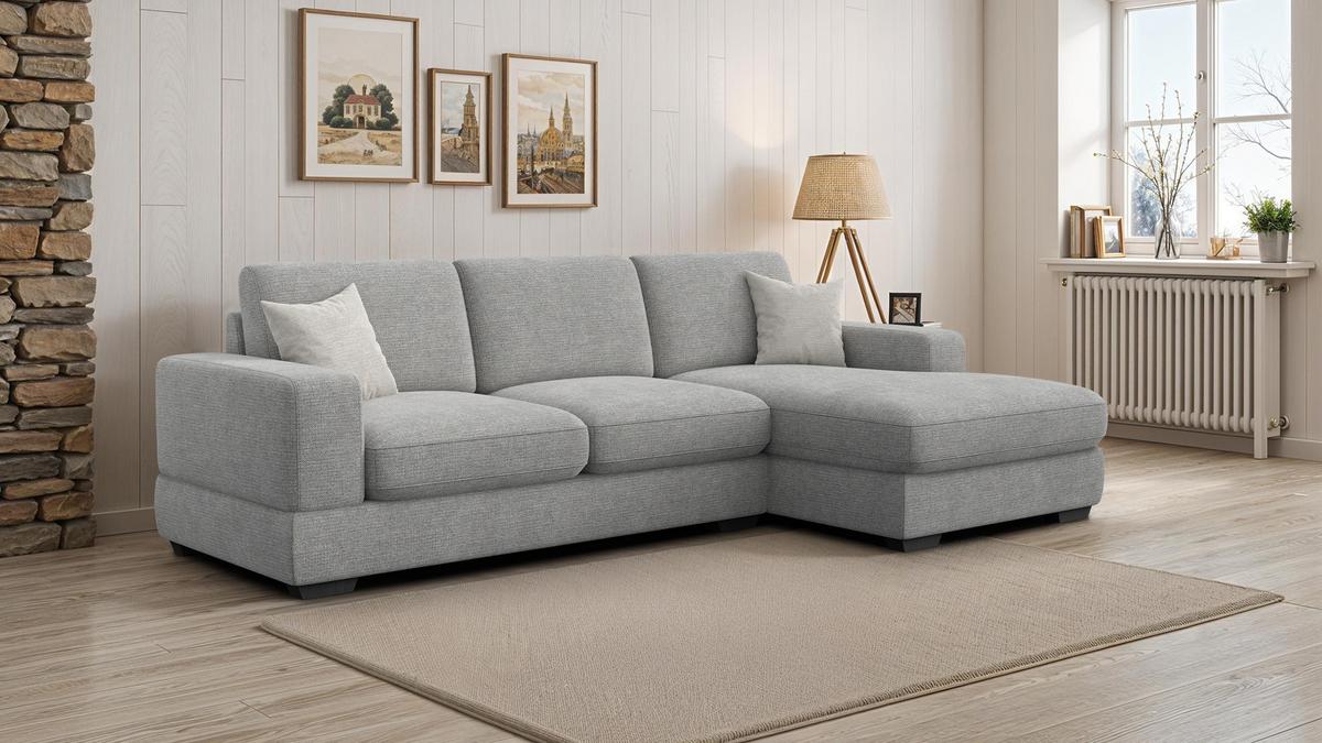 ECKSOFA OTTO 4-Sitzer, grau - Schwarz/Grau, Holz/Textil (279/159cm) - Wozimo